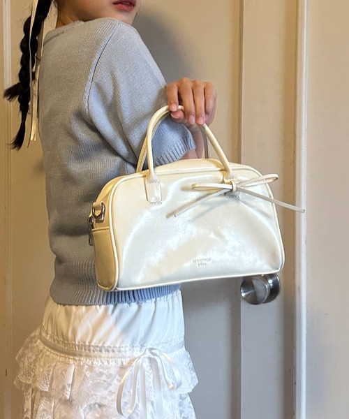 ◇フェイクレザー 2WAY リボンミニボストンバッグ（ボストンバッグ