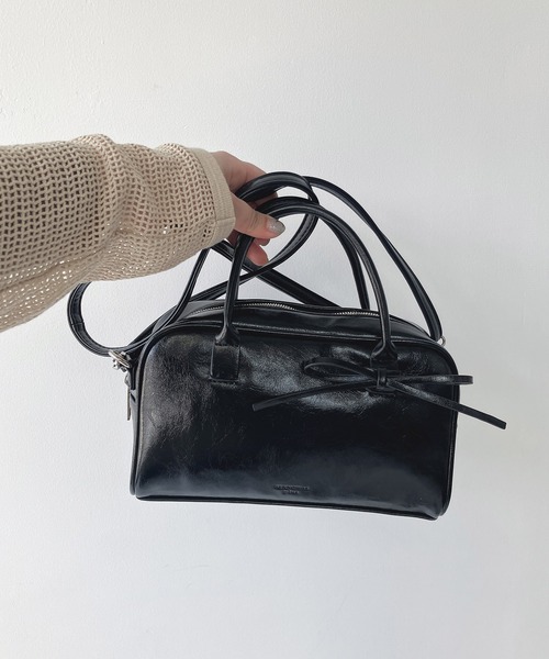 ◇フェイクレザー 2WAY リボンミニボストンバッグ（ボストンバッグ