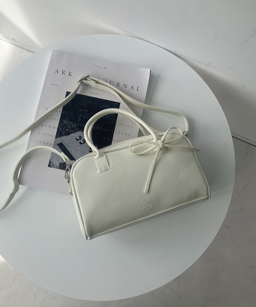 ◇フェイクレザー 2WAY リボンミニボストンバッグ（ボストンバッグ