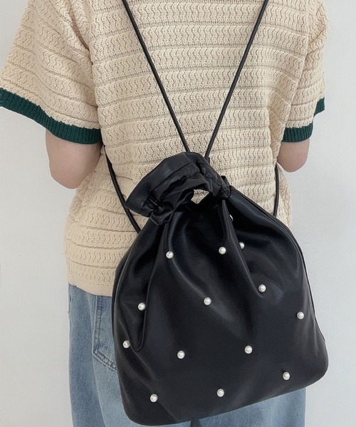 パリ現地モンマルトル購入TERRANOVAC 1点物 ハンドメイド作家　入手困難 カヌ×MONO-MART LADY'S】3WAY パール付き バケット ハンドバッグ