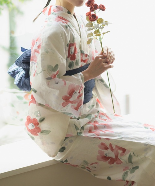 Rebloom（リブルーム Rebloom Reb loom）の「【1人で着られる浴衣4点セット】浴衣・兵児帯・腰紐2本《夏花浴衣》（浴衣・レディース・ブルー系1/ブルー系2/グレー系/ネイビー系/ブルー系3/ブラック系/ホワイト系1/ホワイト系2・FREE）」の3枚目の写真