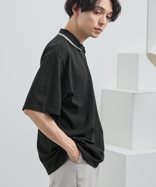 KANGOL（カンゴール）の「KANGOL/カンゴール 別注 ロゴワンポイント刺繍ライン オーバーサイズ 鹿の子ポロシャツ（ポロシャツ・メンズ・ブラック/チャコール/オフホワイト/ダークネイビー/アッシュブラウン・S/L/M）」の6枚目の写真