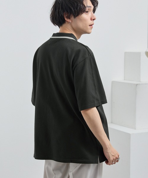 KANGOL（カンゴール）の「KANGOL/カンゴール 別注 ロゴワンポイント刺繍ライン オーバーサイズ 鹿の子ポロシャツ（ポロシャツ・メンズ・ブラック/チャコール/オフホワイト/ダークネイビー/アッシュブラウン・S/L/M）」の7枚目の写真