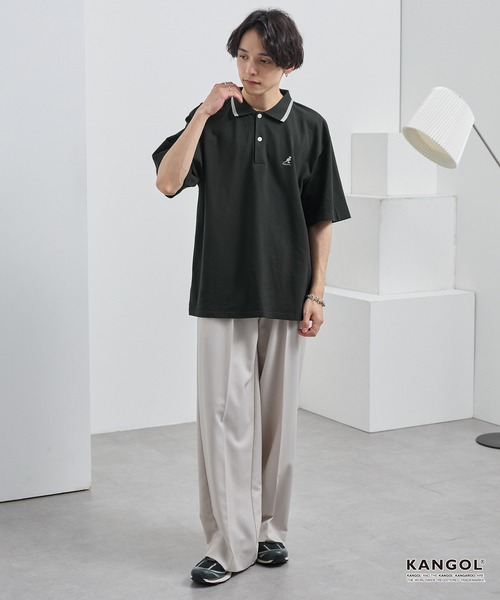 KANGOL（カンゴール）の「KANGOL/カンゴール 別注 ロゴワンポイント刺繍ライン オーバーサイズ 鹿の子ポロシャツ（ポロシャツ・メンズ・ブラック/チャコール/オフホワイト/ダークネイビー/アッシュブラウン・S/L/M）」の8枚目の写真