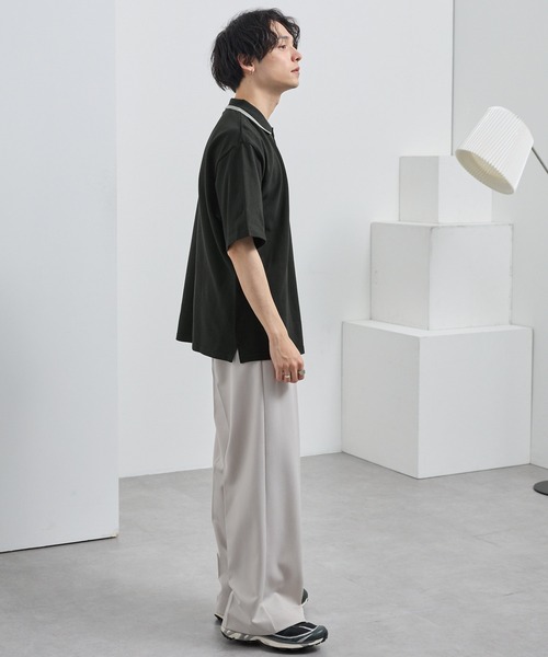 KANGOL（カンゴール）の「KANGOL/カンゴール 別注 ロゴワンポイント刺繍ライン オーバーサイズ 鹿の子ポロシャツ（ポロシャツ・メンズ・ブラック/チャコール/オフホワイト/ダークネイビー/アッシュブラウン・S/L/M）」の9枚目の写真