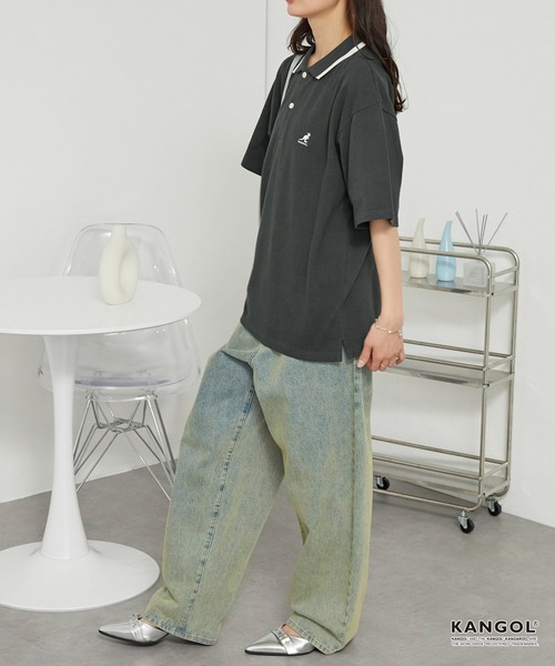 KANGOL（カンゴール）の「KANGOL/カンゴール 別注 ロゴワンポイント刺繍ライン オーバーサイズ 鹿の子ポロシャツ（ポロシャツ・メンズ・ブラック/チャコール/オフホワイト/ダークネイビー/アッシュブラウン・S/L/M）」の17枚目の写真