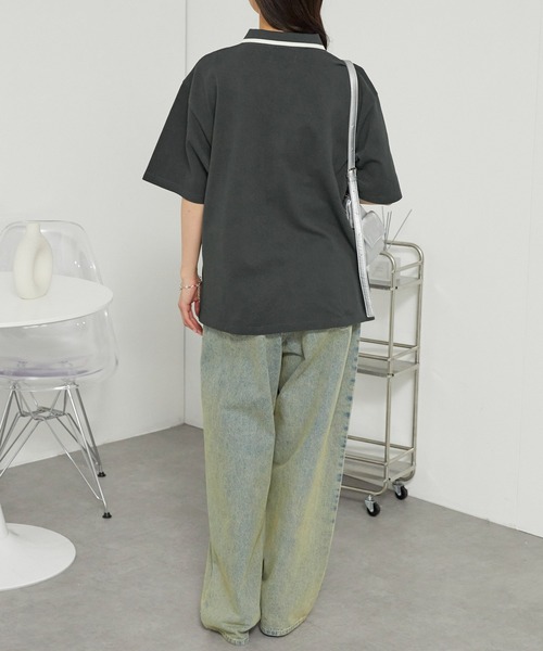 KANGOL（カンゴール）の「KANGOL/カンゴール 別注 ロゴワンポイント刺繍ライン オーバーサイズ 鹿の子ポロシャツ（ポロシャツ・メンズ・ブラック/チャコール/オフホワイト/ダークネイビー/アッシュブラウン・S/L/M）」の18枚目の写真