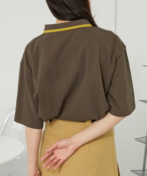 KANGOL（カンゴール）の「KANGOL/カンゴール 別注 ロゴワンポイント刺繍ライン オーバーサイズ 鹿の子ポロシャツ（ポロシャツ・メンズ・ブラック/チャコール/オフホワイト/ダークネイビー/アッシュブラウン・S/L/M）」の13枚目の写真