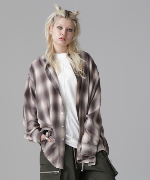 WHITELAND(ホワイトランド)の「WHITELAND/ホワイトランド/CHIFFON CHECK SHIRTS(シャツ/ブラウス・レディース・ピンク/ブルー/モスグリーン・F)」の4枚目の写真