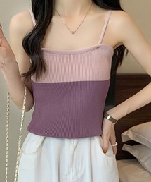 Pittok（ピットク）の「ツートンカラーリブニットキャミ（キャミソール）」