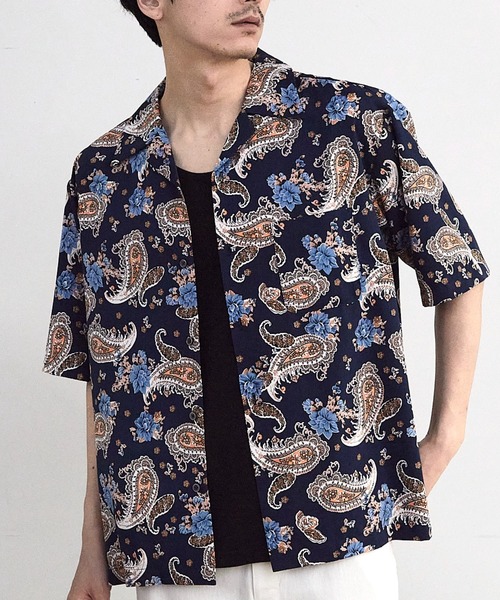 RATTLE TRAP(ラトルトラップ)の「ペイズリープリンオープンカラー半袖シャツ(シャツ/ブラウス・メンズ・ネイビー/サックスブルー・M/L)」の1枚目の写真