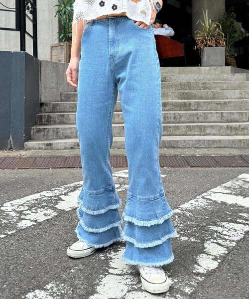 kapital 裾フリルデニムパンツ　0 HELLO.SANFRANCISCO】裾フリルフレアデニム（デニムパンツ）｜HELLO