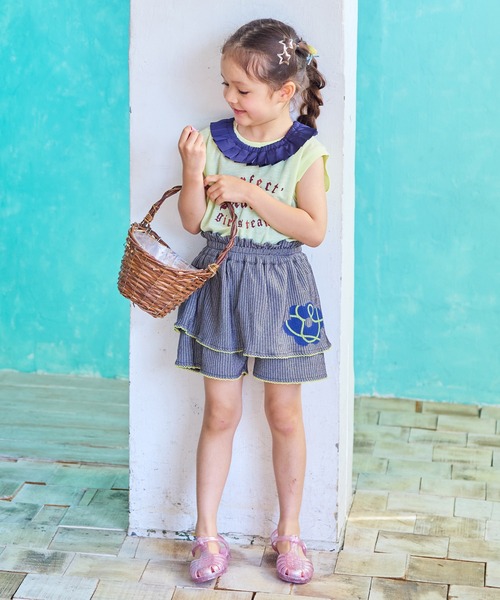 MARKEY'S（マーキーズ）の「梨地プリーツカラータンクトップ（タンクトップ・キッズ・オフホワイト/イエロー/チャコール・90/100/110/120/130/140/150）」の6枚目の写真