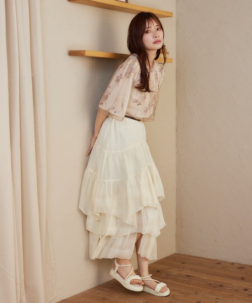 mysty woman（ミスティウーマン）の「アシメランダムギャザースカート 497382（スカート・レディース・アイボリー/ブラック/ブルー系その他・FREE）」の4枚目の写真