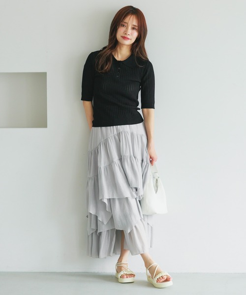 mysty woman（ミスティウーマン）の「アシメランダムギャザースカート 497382（スカート・レディース・アイボリー/ブラック/ブルー系その他・FREE）」の8枚目の写真
