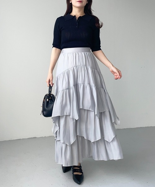 mysty woman（ミスティウーマン）の「アシメランダムギャザースカート 497382（スカート・レディース・アイボリー/ブラック/ブルー系その他・FREE）」の20枚目の写真