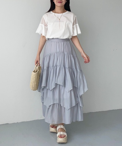 mysty woman（ミスティウーマン）の「アシメランダムギャザースカート 497382（スカート・レディース・アイボリー/ブラック/ブルー系その他・FREE）」の21枚目の写真