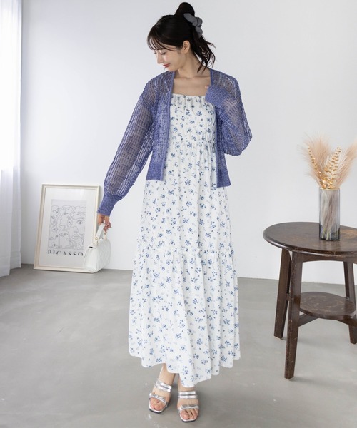 【HOBBS】清涼感たっぷり◇フェミニンフレアワンピース rienda | オフショルカットフレアワンピース (ワンピース(ロング