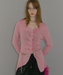 BLUMARINE 花柄　長袖　カーディガン　ピンク　フリル　シルクフリル BLUMARINE 花柄 長袖 カーディガン ピンク フリル シルクフリル