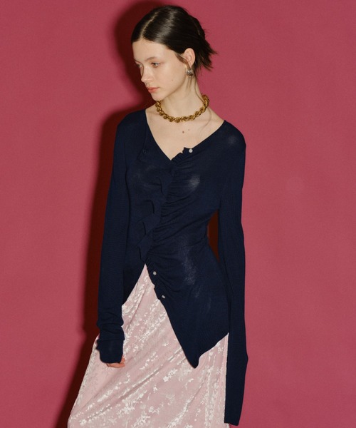 yae(ヤエ)の「Everyday slim fit frills cardigan/エブリデイスリムフィットフリルカーディガン(カーディガン/ボレロ・レディース・ピンク/ネイビー/レッド/ライトブルー/ブラック/グレー・FREE)」の13枚目の写真