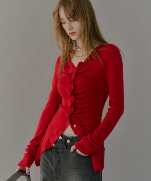 yae(ヤエ)の「Everyday slim fit frills cardigan/エブリデイスリムフィットフリルカーディガン(カーディガン/ボレロ・レディース・ピンク/ネイビー/レッド/ライトブルー/ブラック/グレー・FREE)」の22枚目の写真