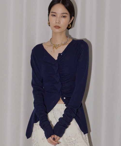 yae / エブリデイスリムフィットフリルカーディガン / ネイビー Everyday slim fit frills cardigan/エブリデイスリムフィットフリル