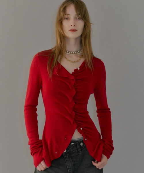 yae(ヤエ)の「Everyday slim fit frills cardigan/エブリデイスリムフィットフリルカーディガン(カーディガン/ボレロ・レディース・ピンク/ネイビー/レッド/ライトブルー/ブラック/グレー・FREE)」の21枚目の写真