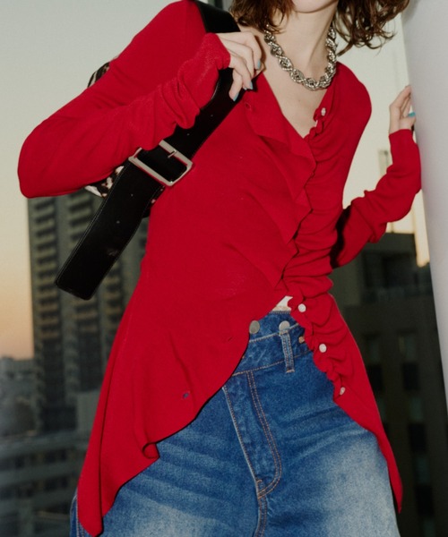 yae（ヤエ）の「Everyday slim fit frills cardigan/エブリデイスリムフィットフリルカーディガン（カーディガン/ボレロ・レディース・ピンク/ネイビー/レッド・FREE）」の11枚目の写真