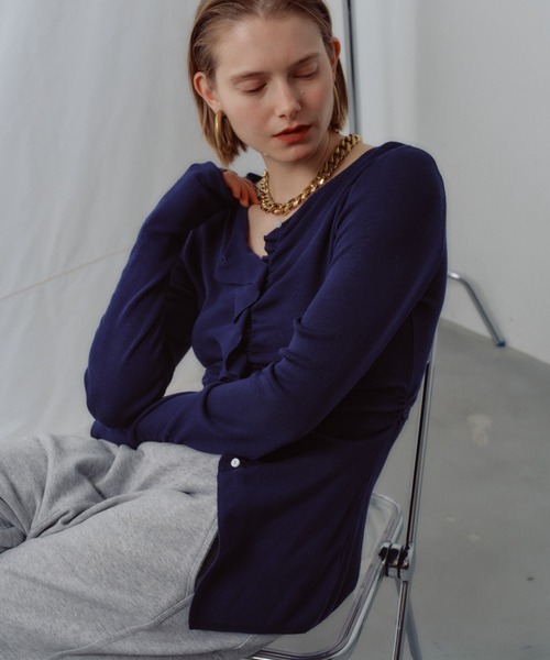 yae（ヤエ）の「Everyday slim fit frills cardigan/エブリデイスリムフィットフリルカーディガン（カーディガン/ボレロ・レディース・ピンク/ネイビー/レッド・FREE）」の14枚目の写真