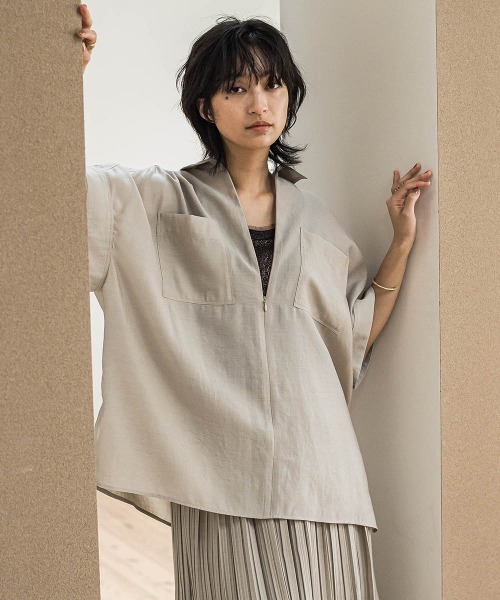 セール】ラフィーネクロスハーフジップブラウス≪手洗い可能