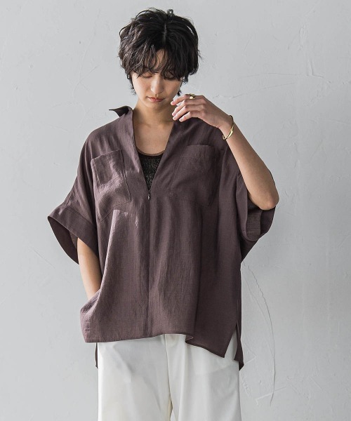 MAYSON GREY / メイソングレイ ラフィーネクロスハーフジップブラウス≪手洗い可能 / セットアップ対応≫ ラフィーネクロスハーフジップブラウス≪手洗い可能
