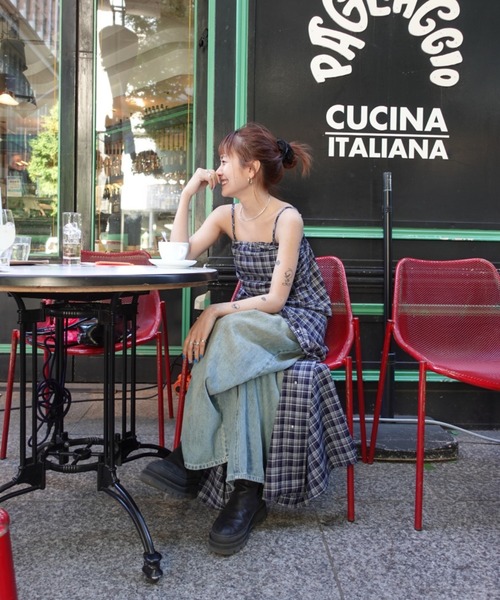 TEEN BOOP（ティーンブープ）の「チェックギャザーキャミ（シャツ/ブラウス・レディース・ネイビー/レッド・FREE）」の3枚目の写真