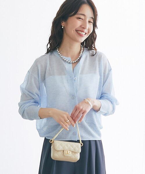 La boutique BonBon(ラブティックボンボン)の「【さらっとした着心地】シアーポケット付きカーディガン(カーディガン/ボレロ・レディース・オフホワイト/サックスブルー/ライトグレー/イエロー・FREE)」の9枚目の写真