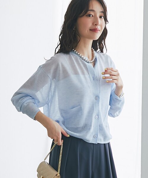 La boutique BonBon(ラブティックボンボン)の「【さらっとした着心地】シアーポケット付きカーディガン(カーディガン/ボレロ・レディース・オフホワイト/サックスブルー/ライトグレー/イエロー・FREE)」の10枚目の写真