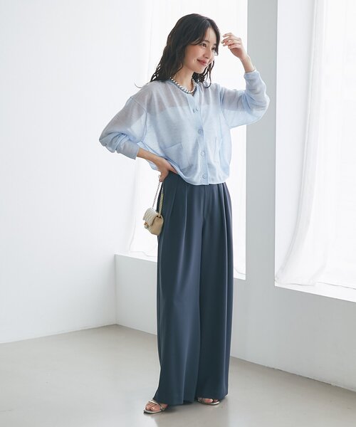 La boutique BonBon(ラブティックボンボン)の「【さらっとした着心地】シアーポケット付きカーディガン(カーディガン/ボレロ・レディース・オフホワイト/サックスブルー/ライトグレー/イエロー・FREE)」の13枚目の写真