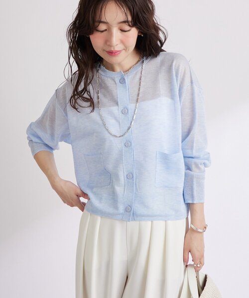 La boutique BonBon(ラブティックボンボン)の「【さらっとした着心地】シアーポケット付きカーディガン(カーディガン/ボレロ・レディース・オフホワイト/サックスブルー/ライトグレー/イエロー・FREE)」の15枚目の写真