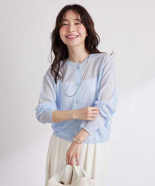 La boutique BonBon(ラブティックボンボン)の「【さらっとした着心地】シアーポケット付きカーディガン(カーディガン/ボレロ・レディース・オフホワイト/サックスブルー/ライトグレー/イエロー・FREE)」の16枚目の写真