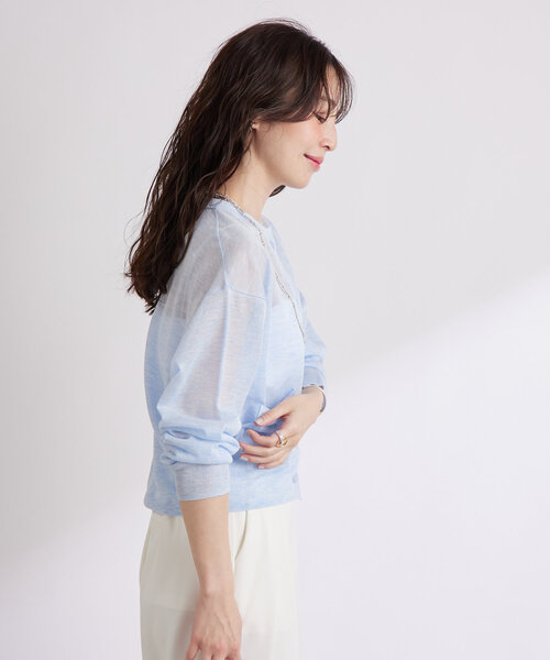 La boutique BonBon(ラブティックボンボン)の「【さらっとした着心地】シアーポケット付きカーディガン(カーディガン/ボレロ・レディース・オフホワイト/サックスブルー/ライトグレー/イエロー・FREE)」の19枚目の写真