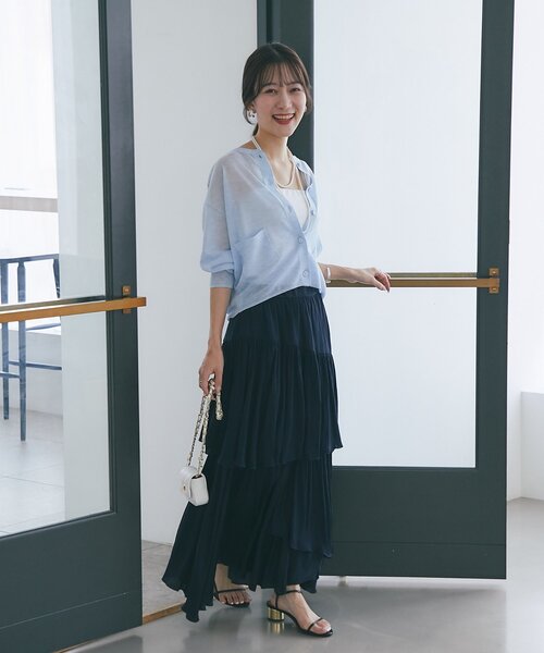 La boutique BonBon(ラブティックボンボン)の「【さらっとした着心地】シアーポケット付きカーディガン(カーディガン/ボレロ・レディース・オフホワイト/サックスブルー/ライトグレー/イエロー・FREE)」の7枚目の写真