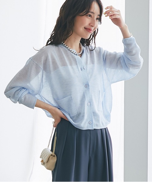 La boutique BonBon(ラブティックボンボン)の「【さらっとした着心地】シアーポケット付きカーディガン(カーディガン/ボレロ・レディース・オフホワイト/サックスブルー/ライトグレー/イエロー・FREE)」の4枚目の写真