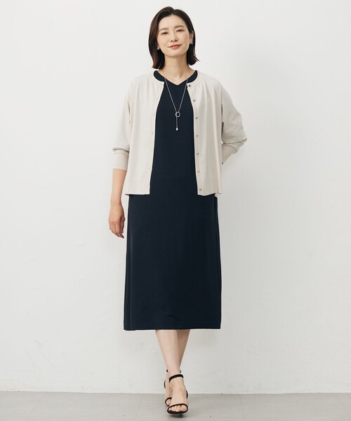 J.PRESS(ジェイプレス)の「【洗える・吸水速乾・接触冷感・セットアップ対応】Light ジョーゼット ワンピース(ワンピース・レディース・ネイビー系/ベージュ系/ブラック系・9/11)」の4枚目の写真