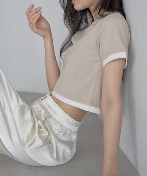 fake layered cropped T-shirt / フェイクレイヤードクロップドTシャツ