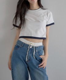 【MINERTE】fake layered cropped T-shirt / フェイクレイヤードクロップドTシャツ