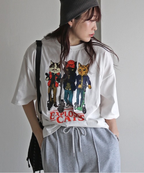 [RADINEO]★24SS★韓国人気★CATS T-SHIRTS セール】LuupアニマルプリントTシャツ（Tシャツ/カットソー