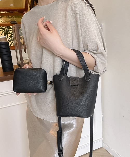 blackdia ocean（ブラックダイヤオーシャン）の「blackdia ocean ストラップ&ポーチ付 2WAYバケットバッグ（ハンドバッグ・レディース・ブラウン/ブラック/アイボリー/ブルーグレー/ピンク/イエロー・FREE）」の14枚目の写真