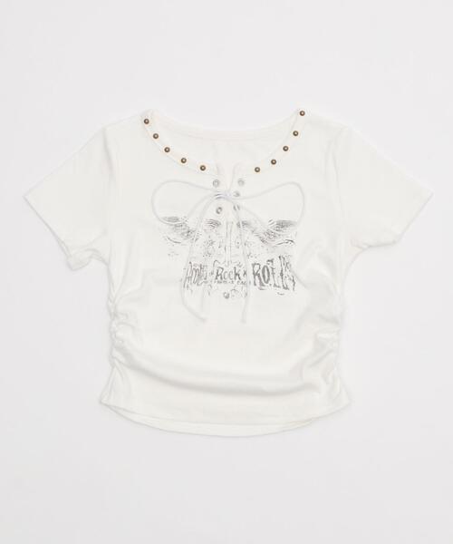 dispark(ディスパーク)の「DISPARK/スタッズサイドギャザープリントT(Tシャツ/カットソー・レディース・ブラック/ホワイト・FREE)」の17枚目の写真