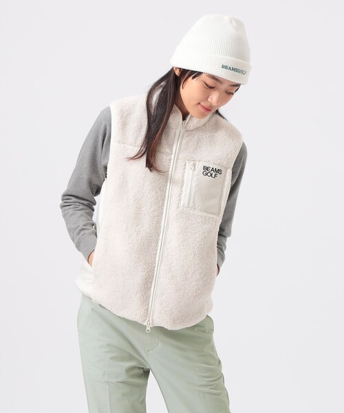 BEAMS GOLF(ビームスゴルフ)の「ORANGE LABEL / 切り替え フェイクファー ボアベスト(ベスト・レディース・ブラック/ホワイト系その他5・SMALL/LARGE/MEDIUM)」の2枚目の写真