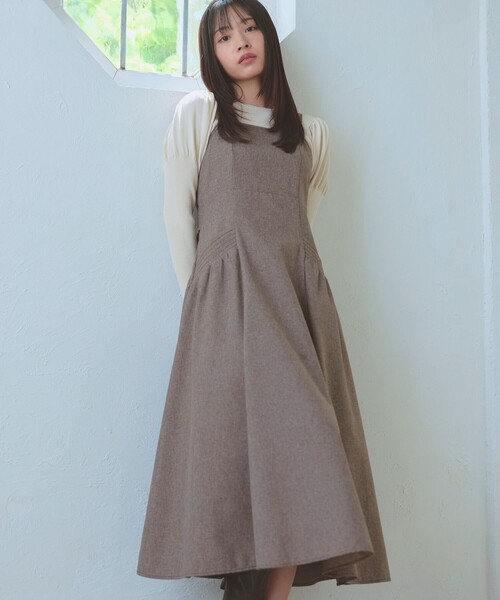 Feroux(フェルゥ)の「バッグリボン ジャンパースカート(スカート・レディース・ライトグレー系/ダークブラウン系・SMALL/MEDIUM)」の1枚目の写真