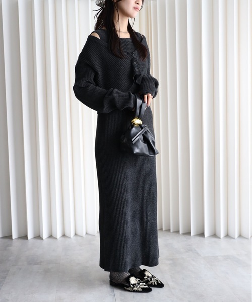 セール】【ベロアニットワンピース＋ショートカーディガン】セット