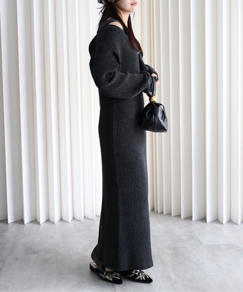 セール】【ベロアニットワンピース＋ショートカーディガン】セット